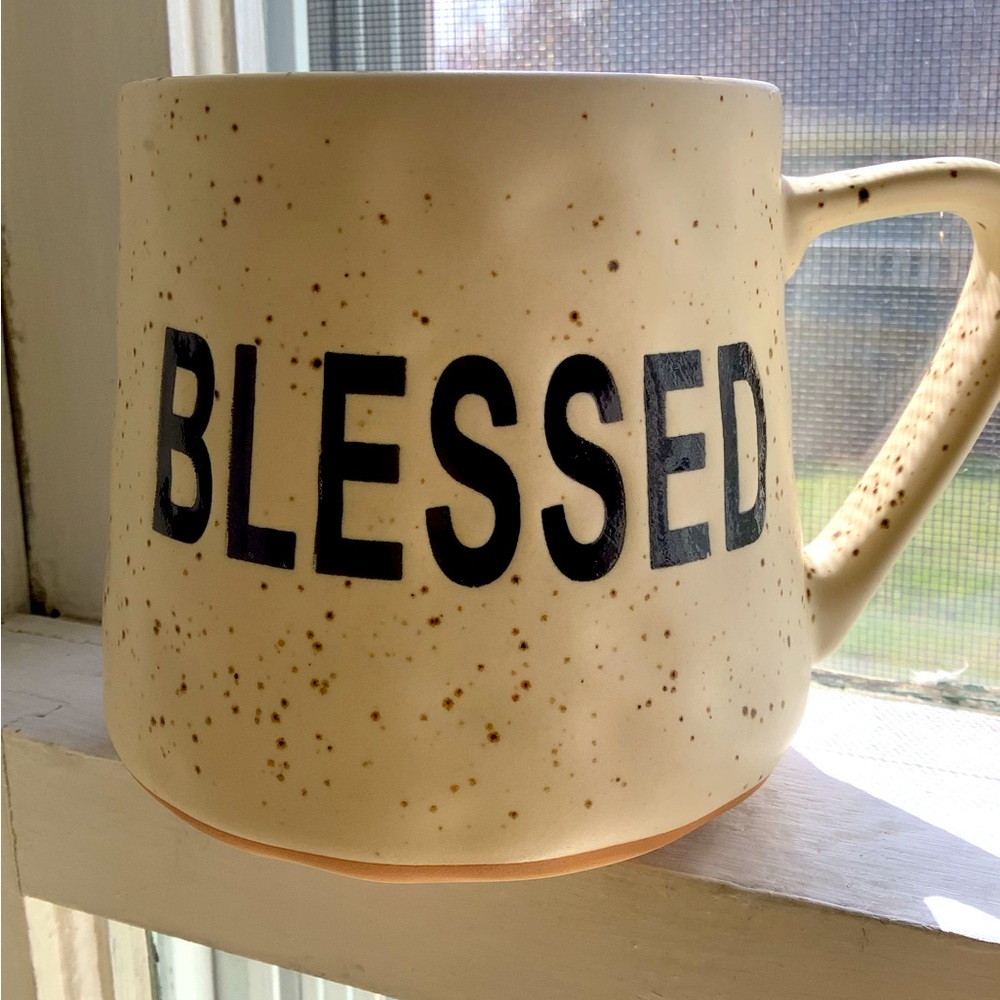 BNWT Boston warehouse trading corporation Speckled Cream 'Blessed' Mug